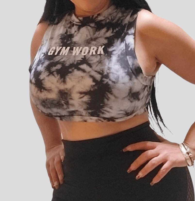 Sleeveless sports t-shirt, black and white camouflage. saying "Gym Work" - Frikitona Sport Wear
