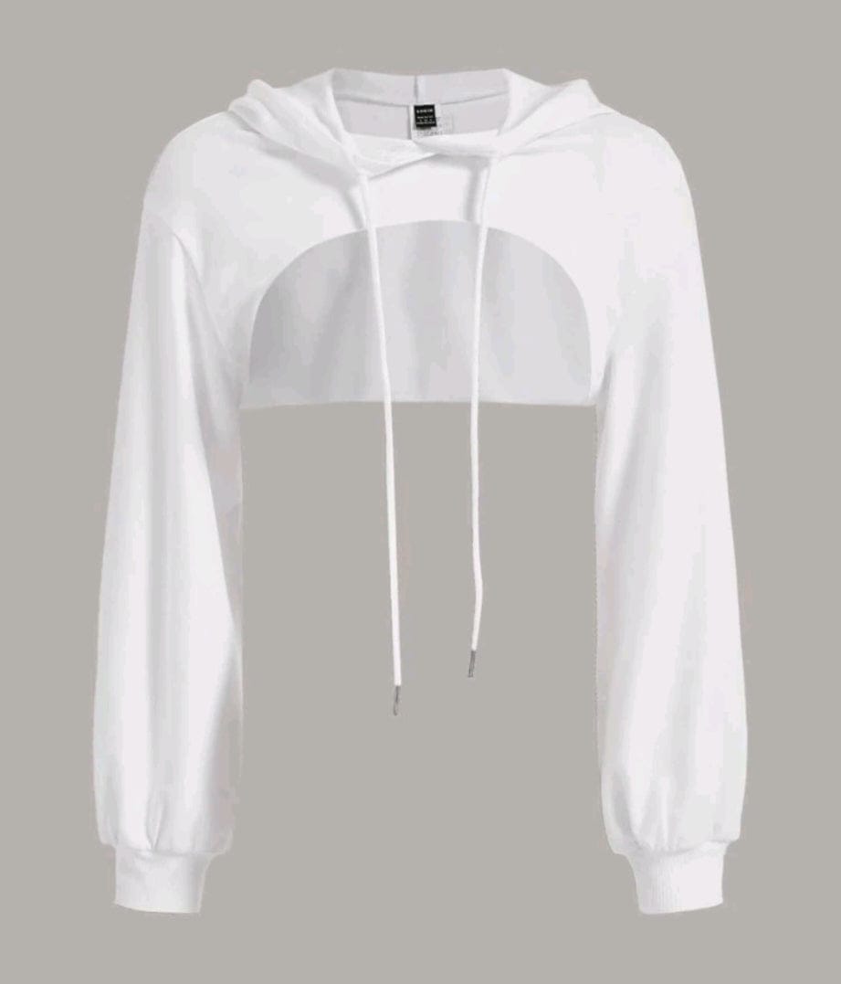 Cropped Sweater, Long Sleeves with Hood, White - Frikitona Sport Wear